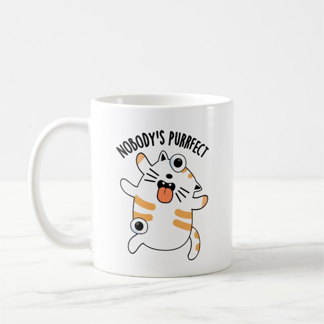 Ingen är Purrfect Funny Cat Pun Kaffemugg (Vänster)