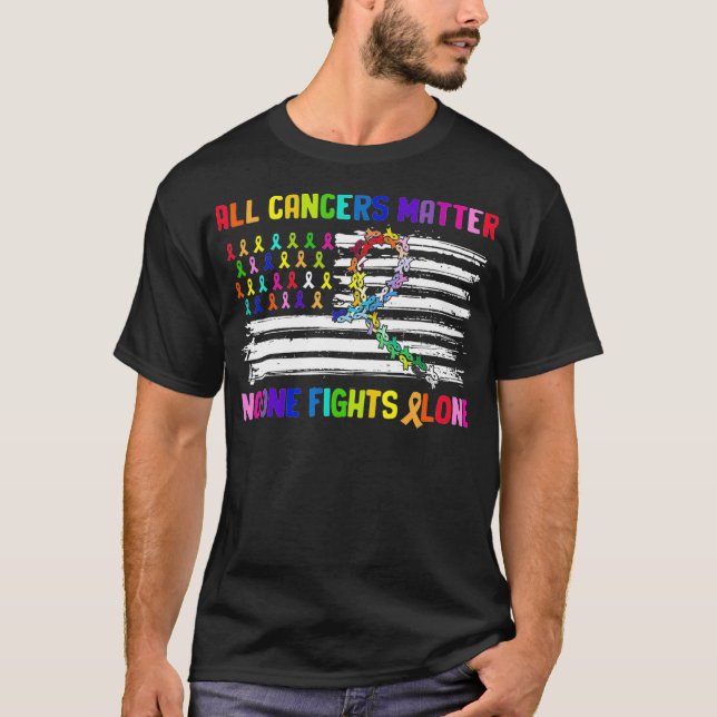 Ingen bekämpar cancer Ensam US Flagga T Shirt (Framsida)