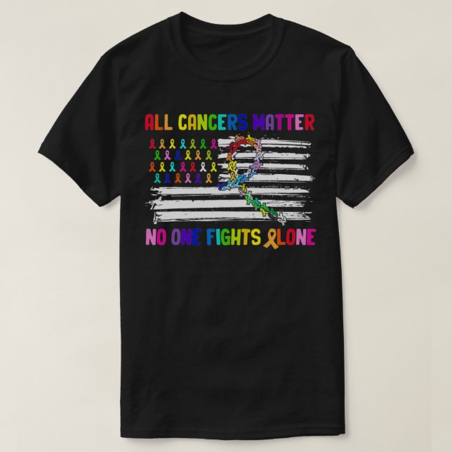 Ingen bekämpar cancer Ensam US Flagga T Shirt (Design framsida)