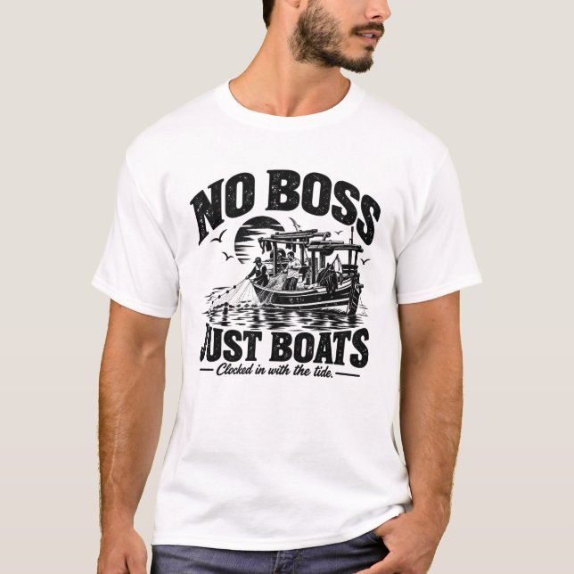 Ingen Boss Bara Båtar | Black Ink T Shirt (Framsida)