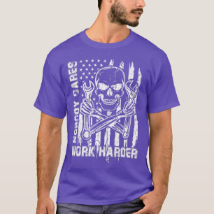 Ingen bryr sig om Work Harder Skull Autocollant Am T Shirt