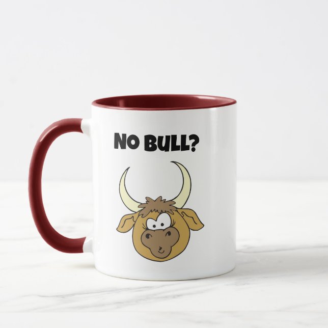 Ingen Bull Funny Brown Tecknad Cow Head Art Mugg (Vänster)
