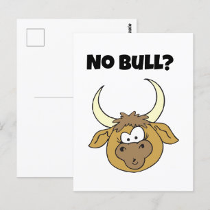 Ingen Bull Funny Brown Tecknad Cow Head Art Vykort