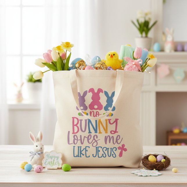 Ingen Bunny Kärlek mig som Jesus Colorful Christia Tygkasse (No Bunny Loves Me Like Jesus Colorful Christian Tote Bag)