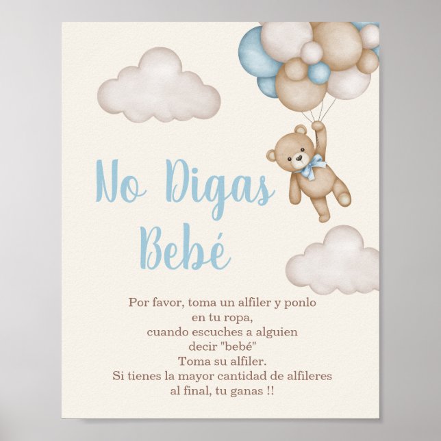 Ingen Digas Bebé letrero para Baby Shower Poster (Framsidan)