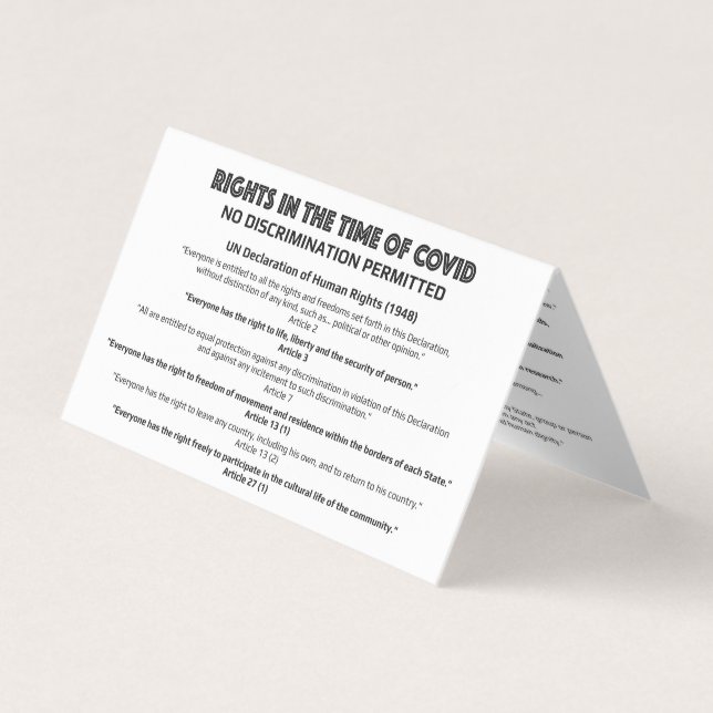 "Ingen diskriminering" Informationskort för mänskl Visitkort (Framsida)