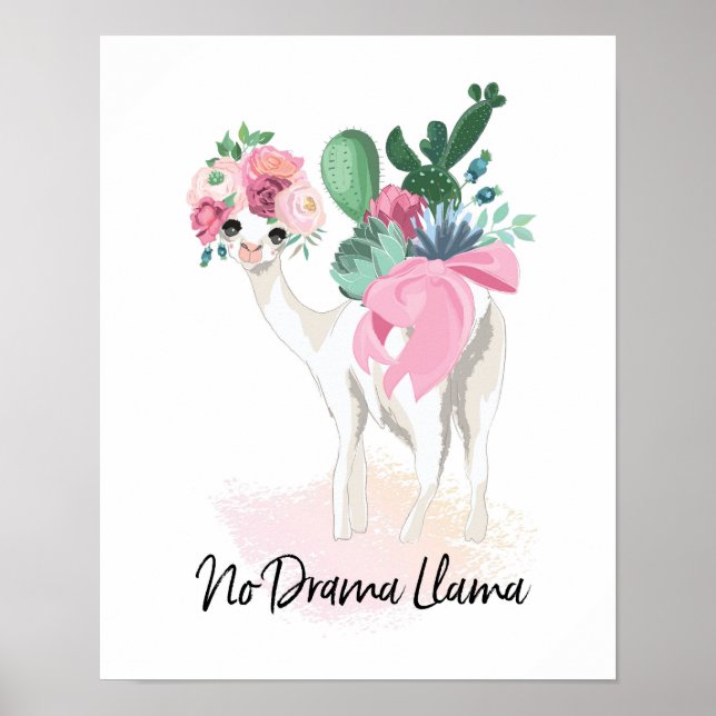 Ingen Drama Llama-blommigt poster (Framsidan)