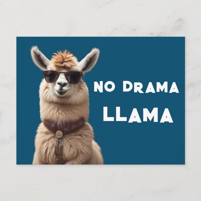 Ingen Drama Llama Coola Alpaca Bära Sollasser Blue Vykort (Framsida)