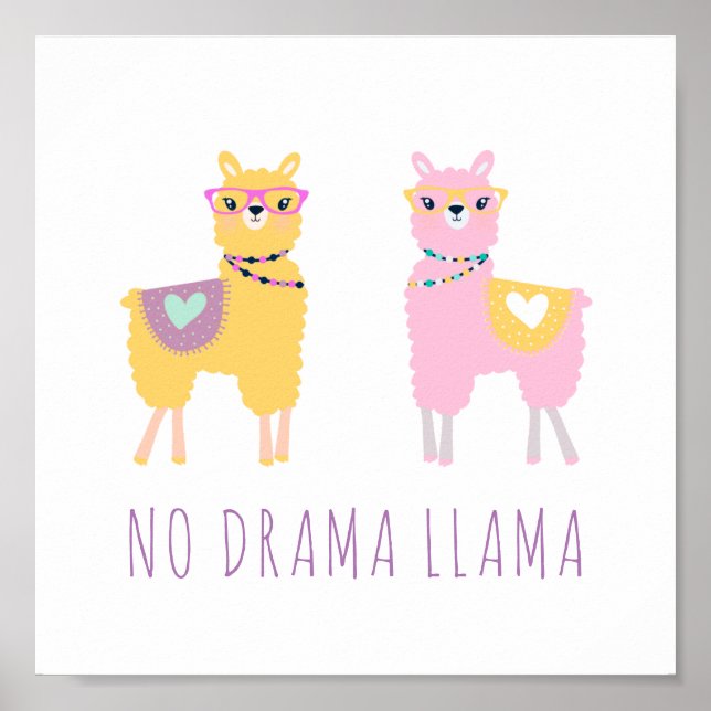 Ingen Drama Llama Cute Illustration Poster (Framsidan)