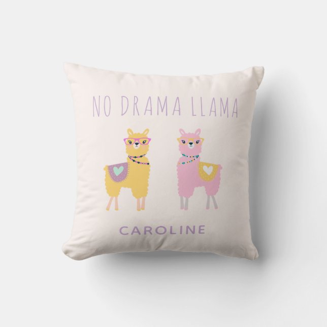 Ingen Drama Llama Cute Rosa Lila Personlig Kudde (Framsida)