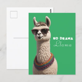 Ingen Drama Llama Funky Alpaca Sunglass Grönt Vykort