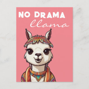 Ingen Drama Llama Funky Söt Alpaca Girly Rosa Vykort