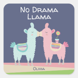 Ingen Drama Llama, söt rosa Blue coola namn Fyrkantigt Klistermärke
