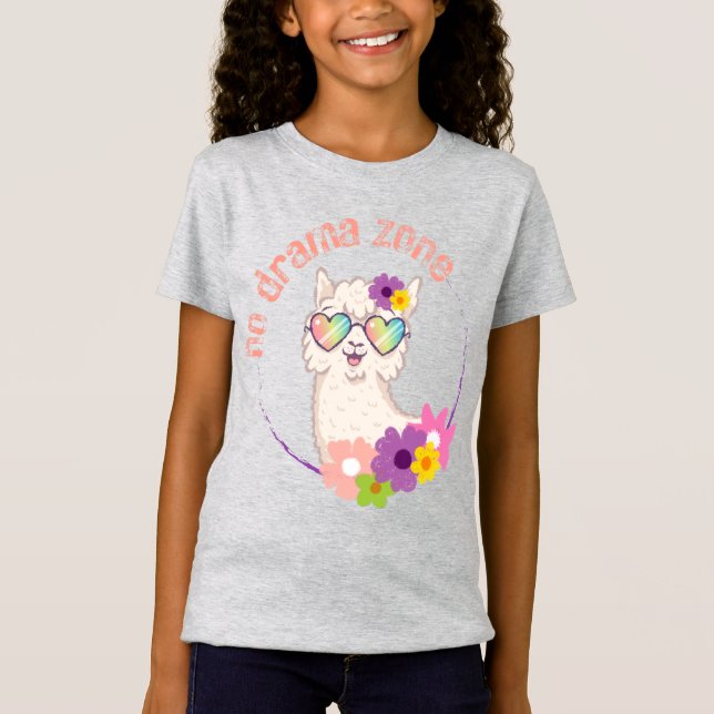 Ingen Drama Zon Funny Llama Girls T-Shirt (Framsida)