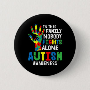 Ingen Ensam Autism Awareness Puzzle Hand Famil Knapp