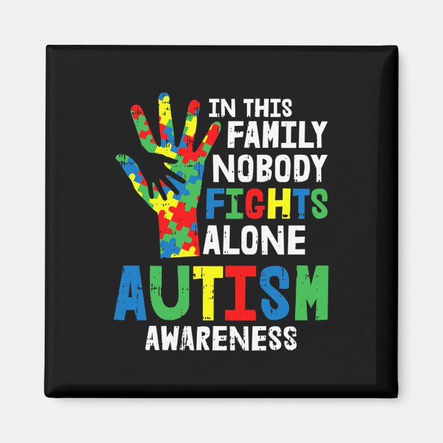 Ingen Ensam Autism Awareness Puzzle Hand Famil Magnet (Framsidan)
