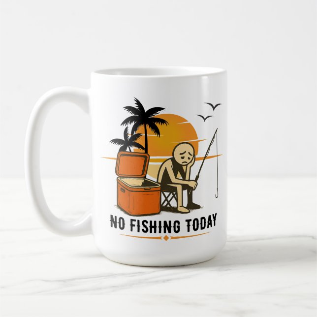 Ingen Fiske Idag Sorglig Pinne Man Fiske älskare Kaffemugg (Vänster)