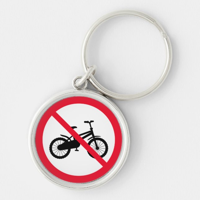 Ingen förbjuden cykelsignatur | Premium Keychain Rund Silverfärgad Nyckelring (Framsidan)