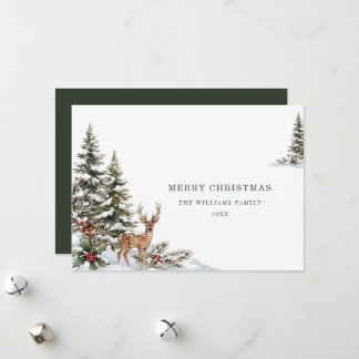 Ingen-Foto Elegant Grön Akvarell Skog Jul Julkort