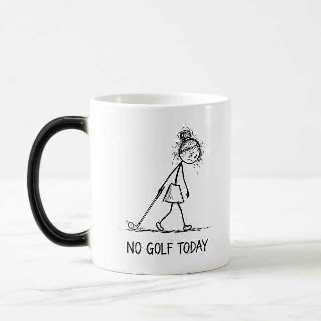 Ingen golf idag Rolig ledsen tjej pin figure  Magisk Mugg (Vänster)