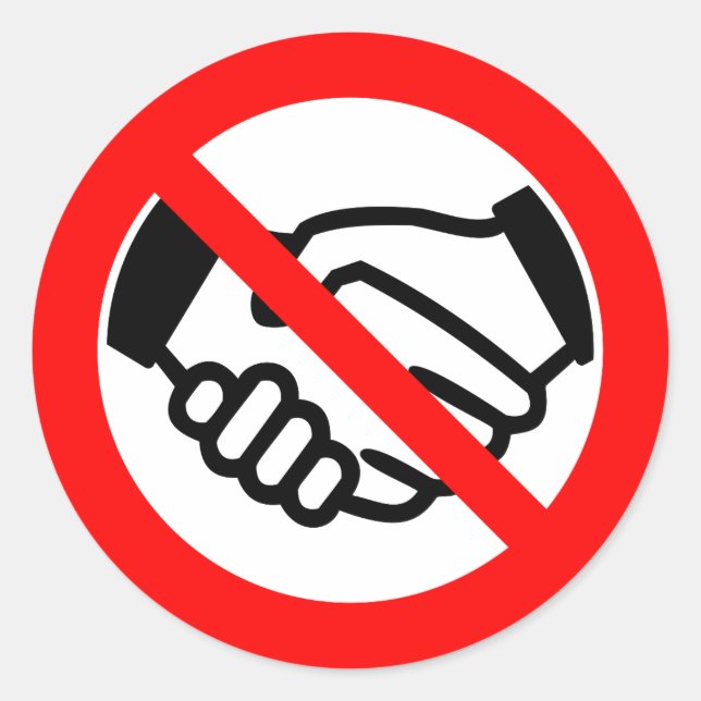 Ingen handskakning runt klistermärke (Framsida)
