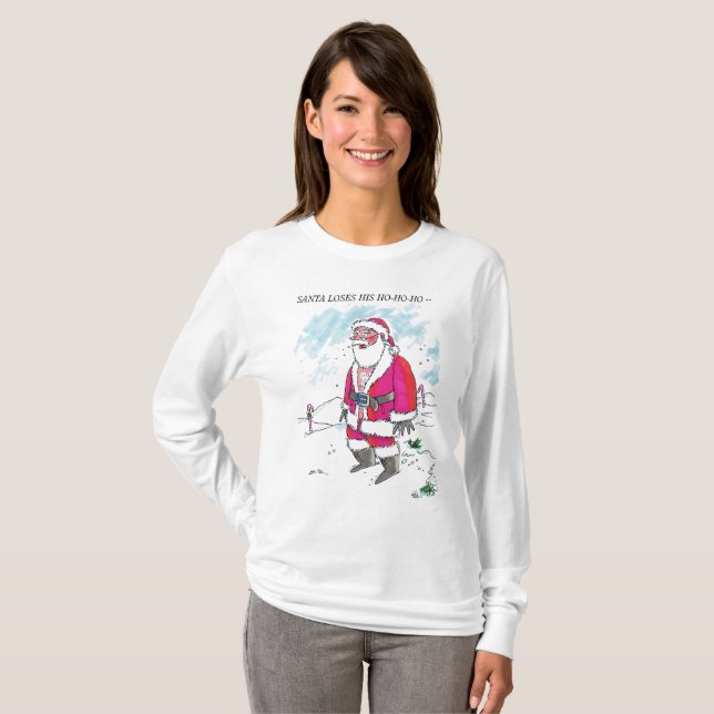 Ingen Ho-Ho-Ho med text Kvinnor vit långärmad-skjo T Shirt (Hel framsida)