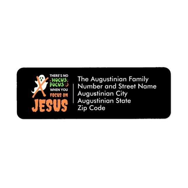 INGEN HOCUS POCUS Christian Halloween-Returadress Returadress Etikett (Framsidan)