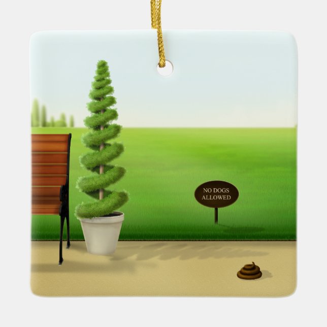 "Ingen Hundar tillåten" "Behålla av gräs" trädgård Julgransprydnad Keramik (Framsida)
