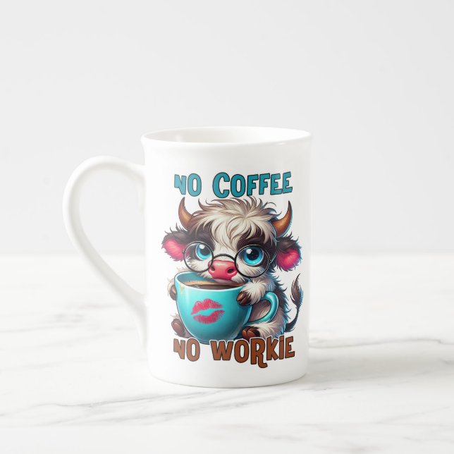Ingen kaffe, ingen arbetsförmåga benporslin mugg (Vänster)