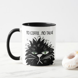 Ingen kaffe nr Talkie Tired Black Mad Cat Funny Mugg