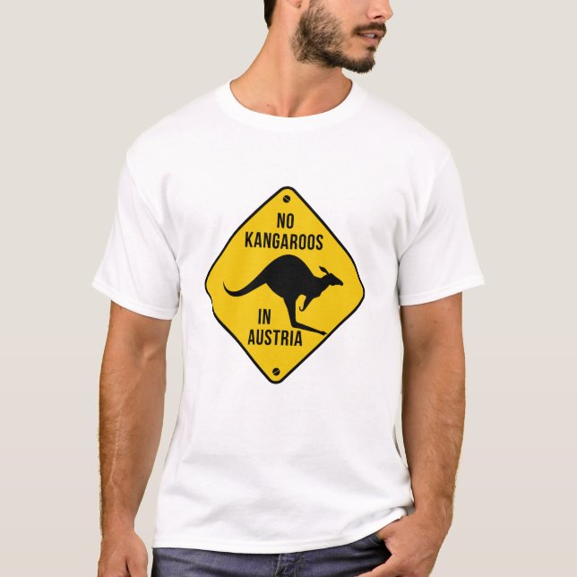 Ingen Kangaroos i Österrikes Gult-skylt T Shirt (Framsida)