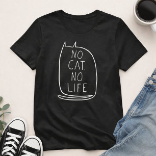 Ingen Katt Inget Liv Söt Minimalistisk Vit Linje A T Shirt