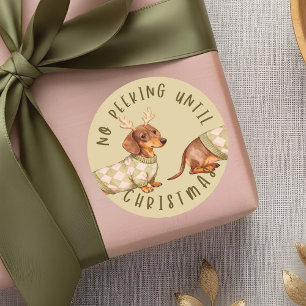 Ingen kikning förrän julklappen Dachshund Hund Runt Klistermärke