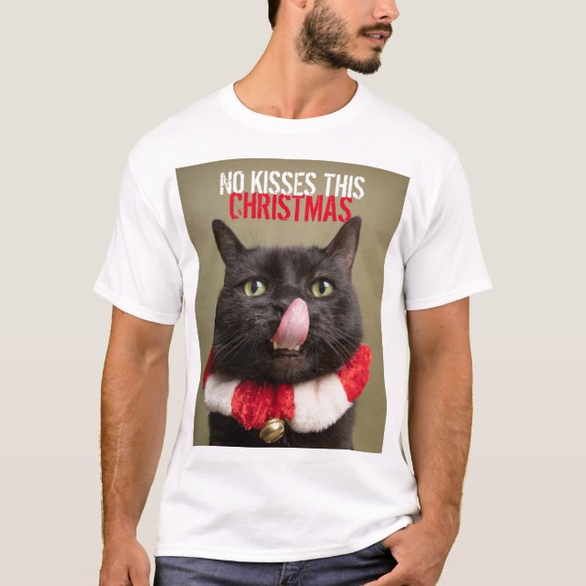 Ingen Kisses den här julfinniga Cat Tunga T Shirt (Framsida)
