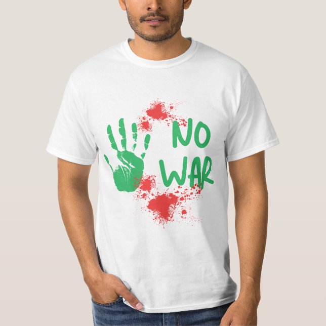 Ingen krig - Antikrigsprotest Handavtrycksdesign T Shirt (Framsida)