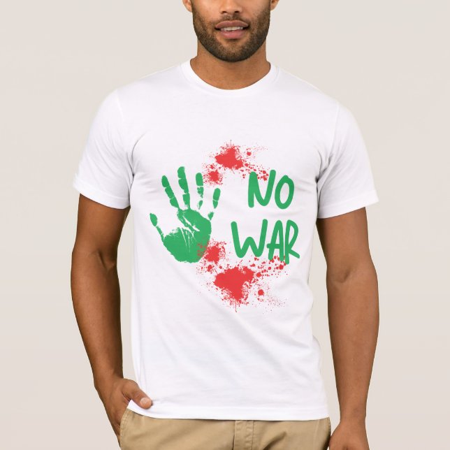 Ingen krig - Antikrigsprotest Handavtrycksdesign T Shirt (Framsida)