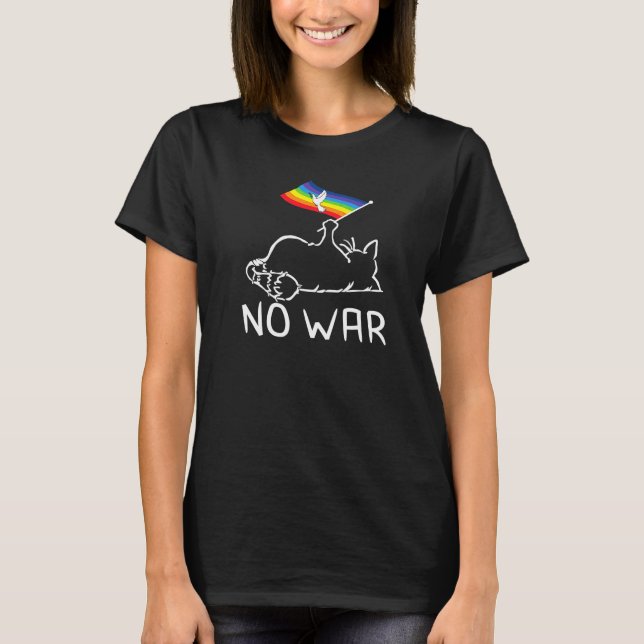 Ingen krig freds rörelse Världs Fred Flagga Katt   T Shirt (Framsida)