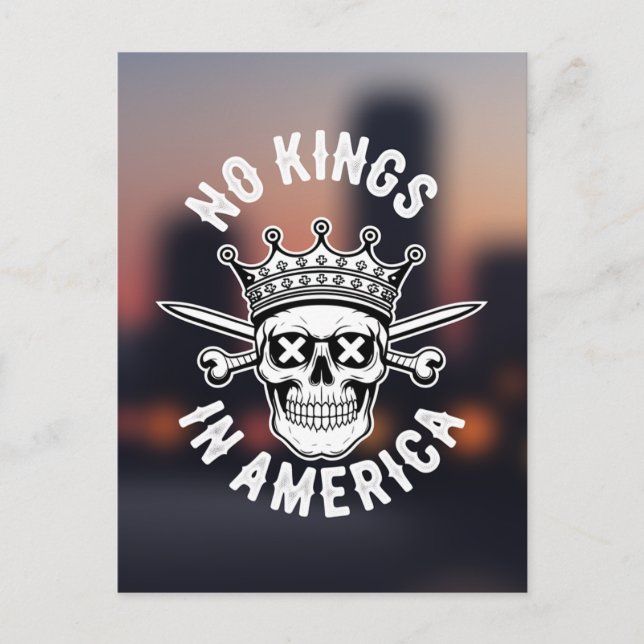 Ingen Kung i America Skull och Swords Abstrakt Cit Vykort (Framsida)
