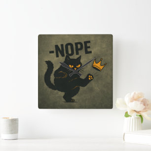 Ingen Kung i Amerika Black Cat Funny Kicking Krona Fyrkantig Klocka