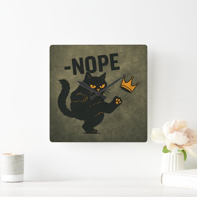 Ingen Kung i Amerika Black Cat Funny Kicking Krona Fyrkantig Klocka (Hem)