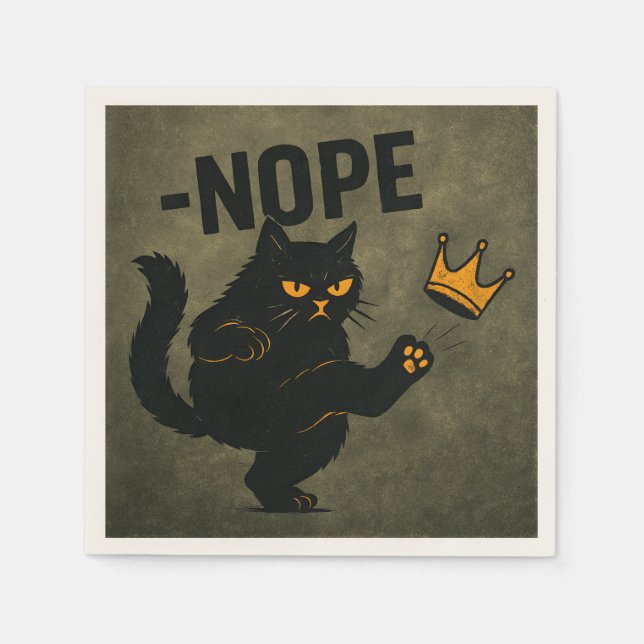 Ingen Kung i Amerika Black Cat Funny Kicking Krona Pappersservett (Framsidan)