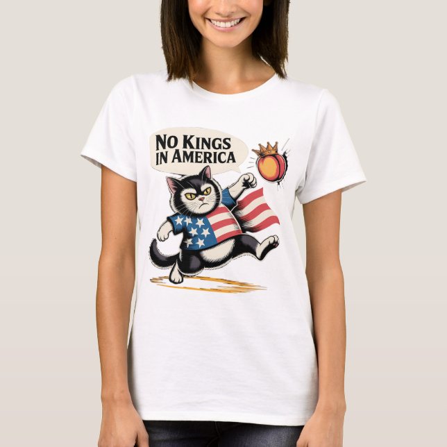 Ingen Kung i Amerika Patriotic Cat T Shirt (Framsida)