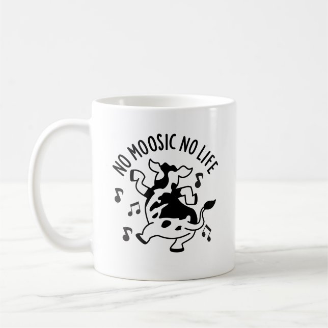 Ingen Moosic No Life Funny Cow Pun Kaffemugg (Vänster)
