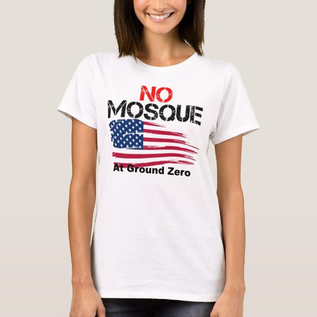 Ingen moské på slipad nolla tee shirt (Framsida)