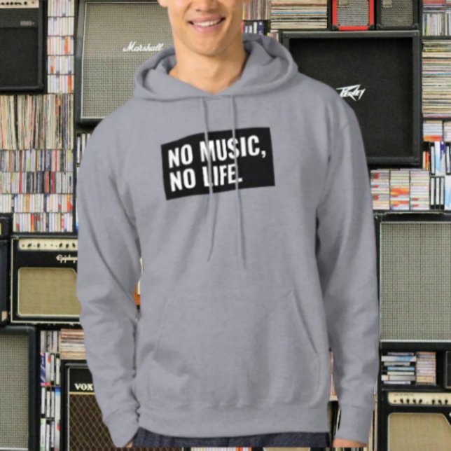 Ingen Music No Life Hoodie - fet Påstående Pullove (Skapare uppladdad)