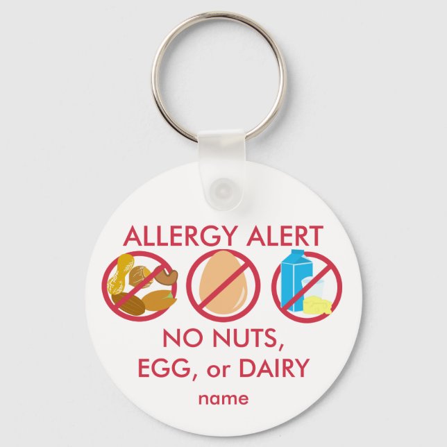 Ingen Nöt Egg eller Dairy Allergy Alert Keychain Nyckelring (Framsida)