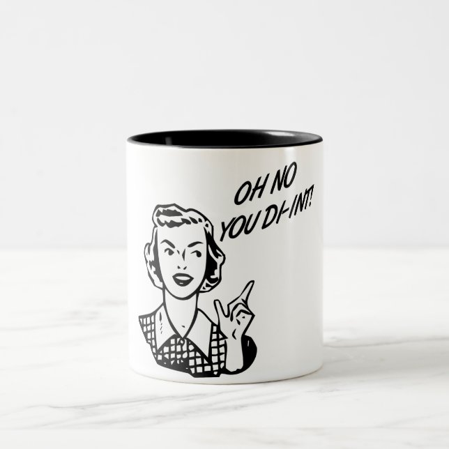 INGEN OH DIG DI-INT! Retro hemmafru B&W Två-Tonad Mugg (Center)