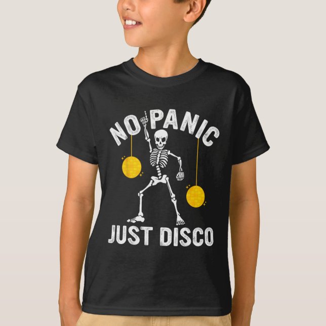Ingen Panic Just Disco Funny Skeleton Dancing Goth T Shirt (Framsida)