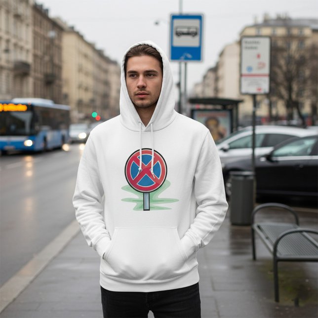 Ingen parkeringsvägskylt röd blå trafiksymbol hoodie (Skapare uppladdad)