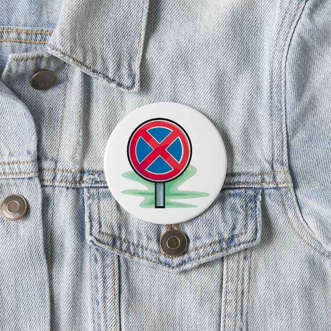 Ingen parkeringsvägskylt röd blå trafiksymbol knapp (Skapare uppladdad)